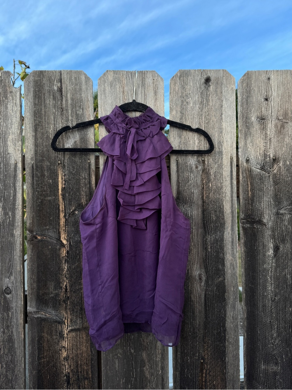 Derek Lam Purple Ruffle High-Neck Sleeveless Tank 100% Silk